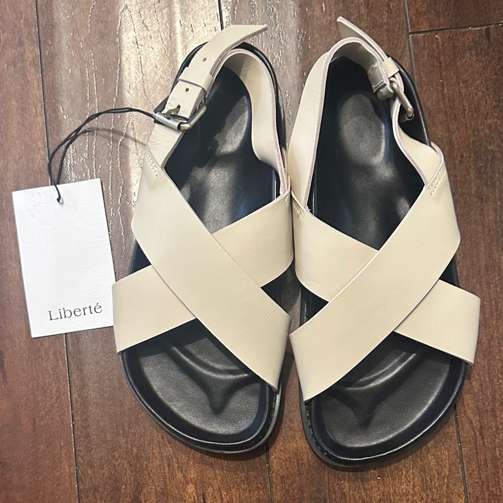 Liberte Women’s Cream Cross-Strap Leather Slingback Sandals